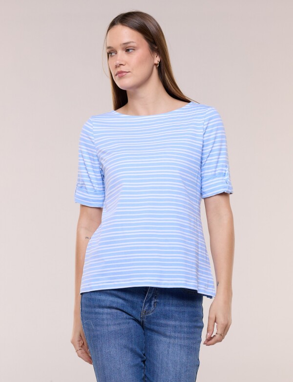 Remera De Algodón Lineas CELESTE