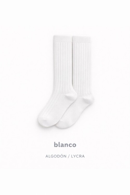 Calcetín alto canalé blanco Blanco