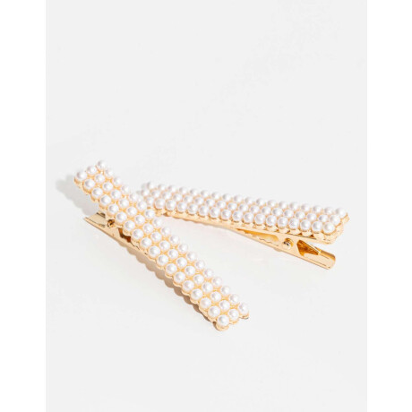 Set De Hebillas Con Perlas Combinacion bicolor