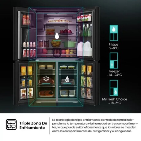 HELADERA HISENSE CROSS DOOR 4 PUERTAS 579Lts NO FROST PANTALLA TOUCH V01