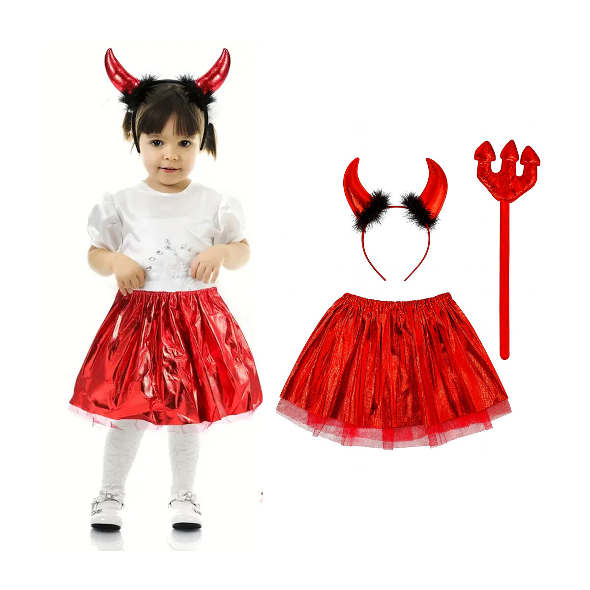 Disfraz Halloween infantil bruja con cuernos - Rojo 