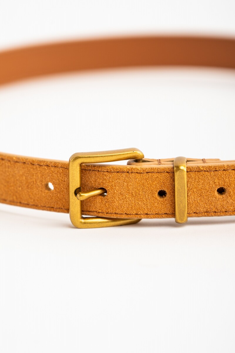 Cinto Cuero Hebilla Cuadrada Beige