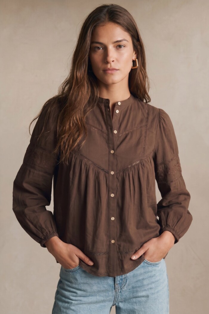 Blusa Algodón Con Detalles Encaje Chocolate