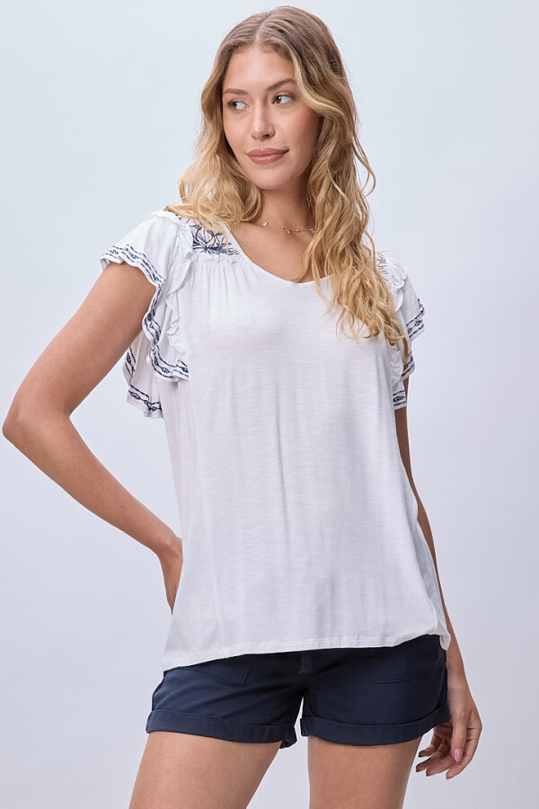 Blusa Bordada BLANCO/AZUL