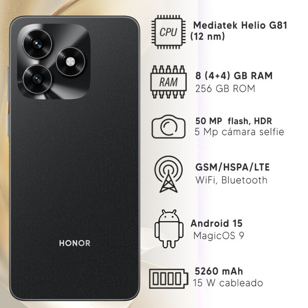 Honor X5c Plus 8gb (4+4)gb Ram 256gb 4g CEL HONOR X5C PLUS 4/256GB NEGRO