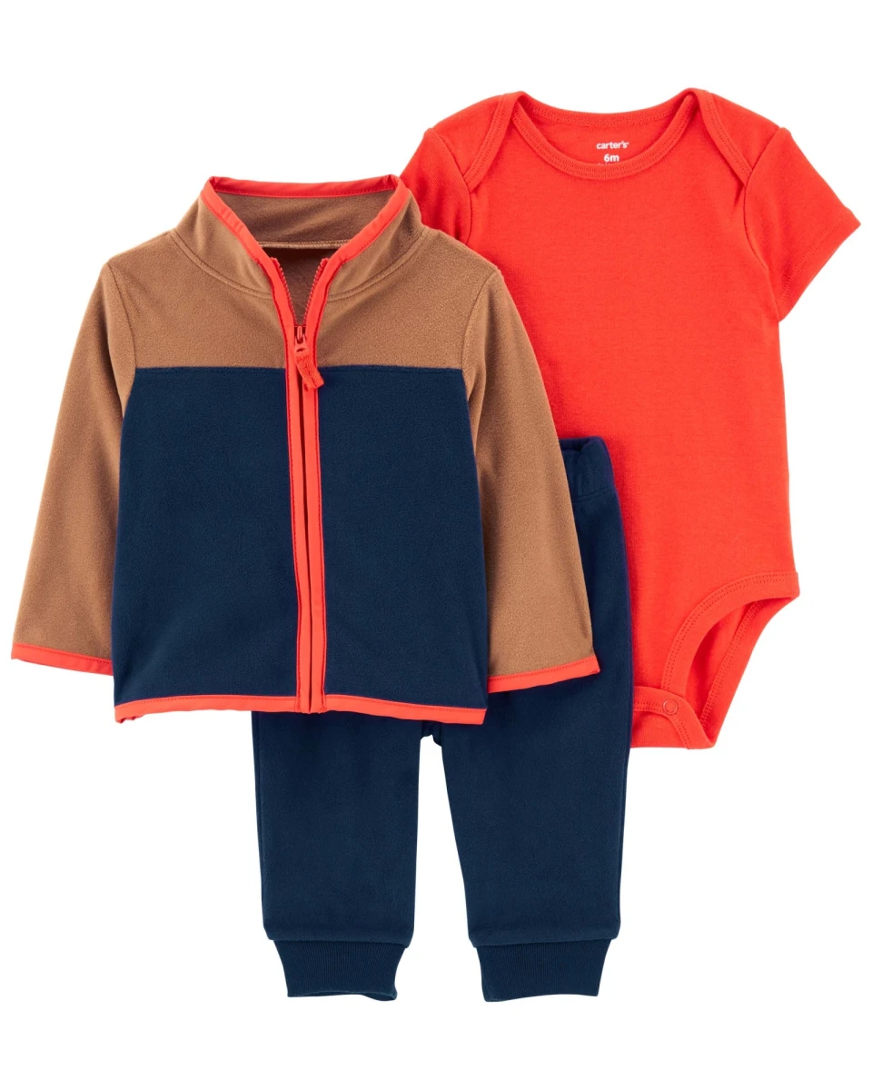 Set tres piezas campera y pantalón de micropolar más body de algodón 