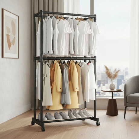 Perchero de Ropa Doble Multifuncion Acero Alta Resistencia Negro