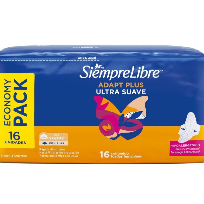 Toallas Femeninas Siempre Libre Adapt Con Alas X 16 Uni. Toallas Femeninas Siempre Libre Adapt Con Alas X 16 Uni.