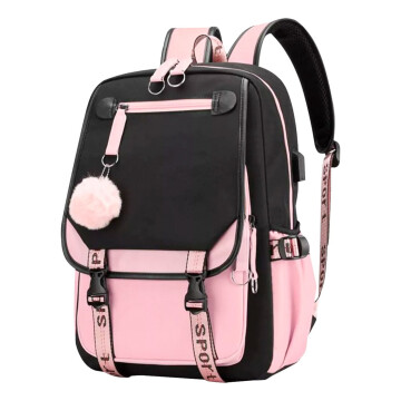 Pack x3 Mochila Kawaii Impermeable Usb Multuso Resistente Variante Color Rosa Negro