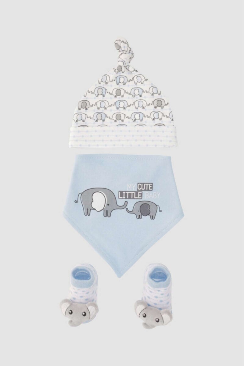 Pack gorro babero y medias - Celeste 