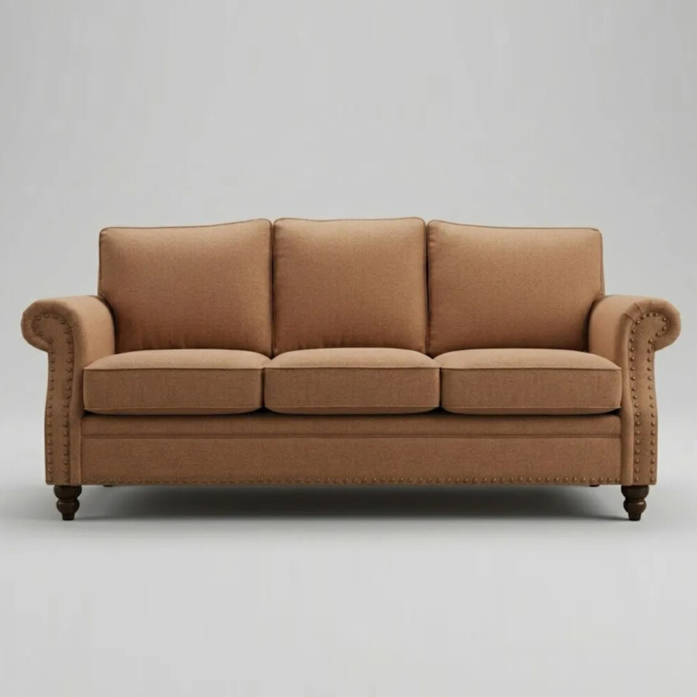 SOFÁ SILLÓN 3 CUERPOS NUBUCK - CON TACHAS BEIGE