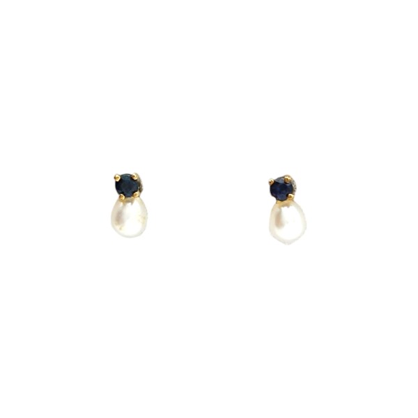 Caravanas Perlas- Oro bajo - Perla de río y zafiro- CA8231 conperla