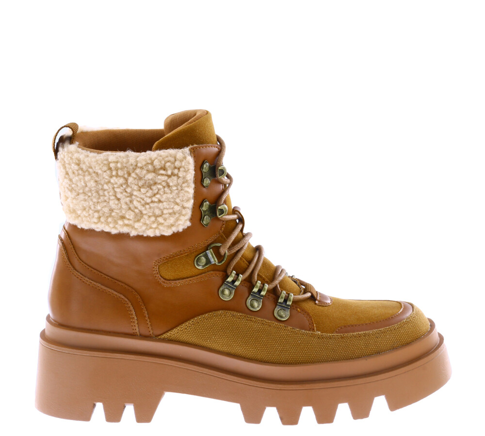 Bota borcego ALPINE con pelo en puño y materiales Tan