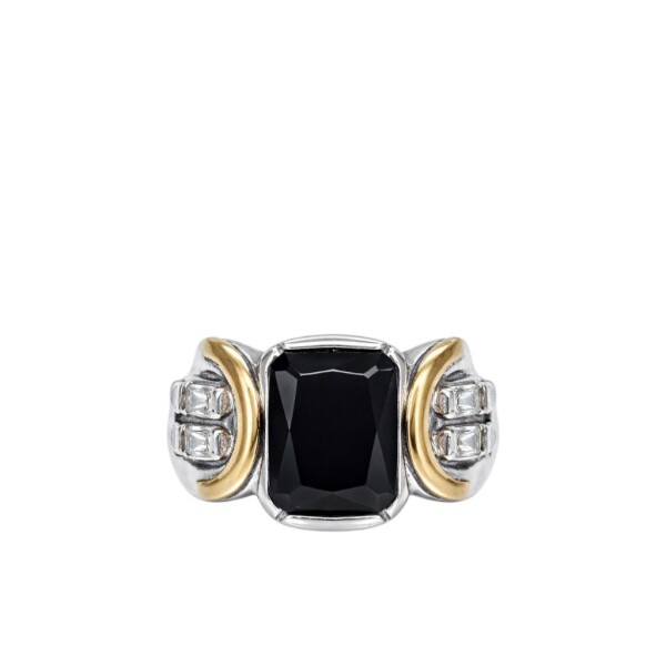 Anillo Rectangular Onix - Plata y Oro- AN6008 sinpiedra