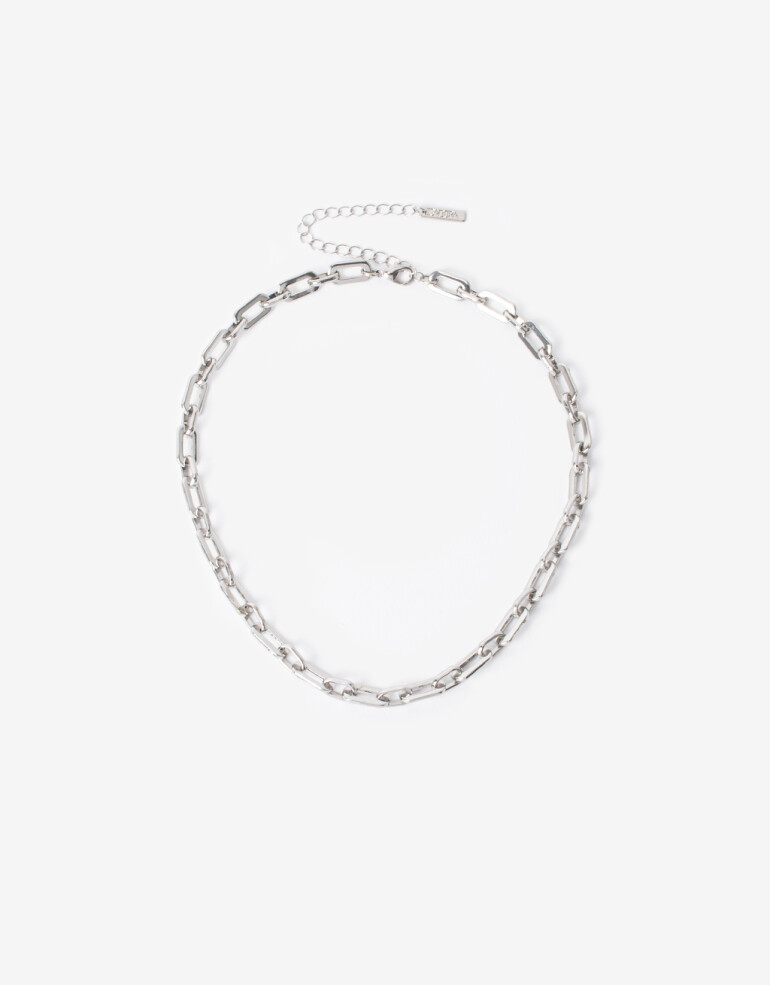 Collares Cortos Metal Collar Corto Eslabon Metálico. - Plateado Rodio