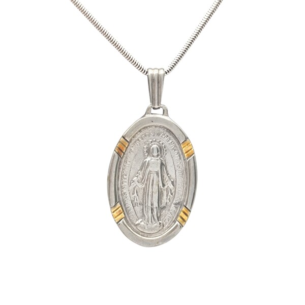 Dije Medalla Oval Virgen Milagrosa Doble imagen-Plata y oro- Sin piedra- CP5052 sinpiedra