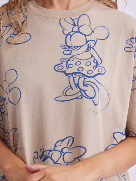 Remera oversize manga corta Mickey y Minnie beige