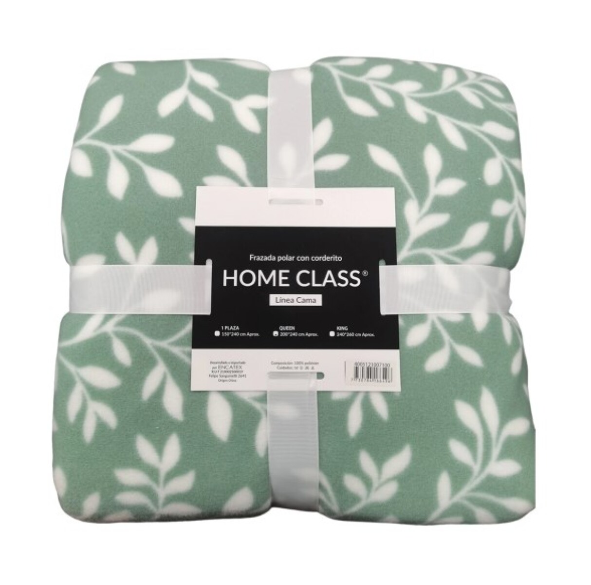 Frazada con Corderito 2 PLAZA Home Class 200 x 240 cm - HOJAS VERDES 
