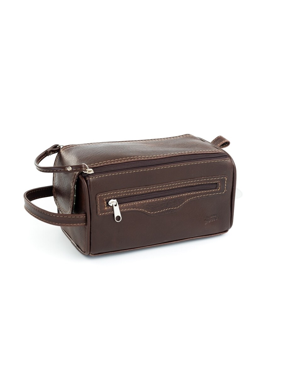 Neceser de cuero doble cierre - Chocolate 