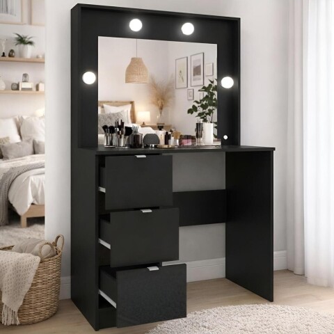 Tocador de Maquillaje Vanity con Espejo 3 Cajones y Porta Lámparas - Negro Tocador de Maquillaje Vanity con Espejo 3 Cajones y Porta Lámparas - Negro
