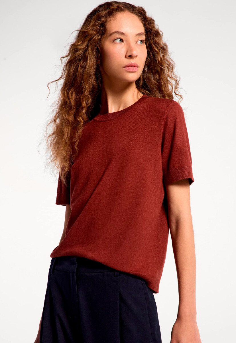 BLUSA DE MANGA CORTA EN PUNTO - BORDEAUX 