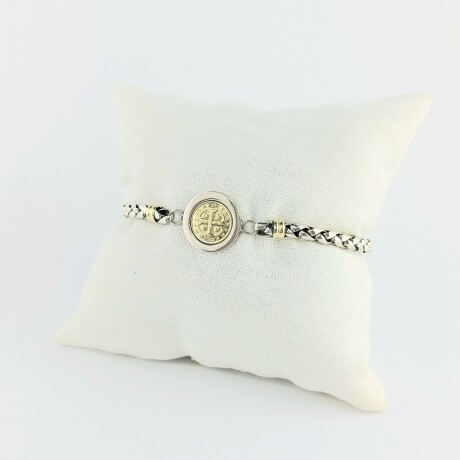 Pulsera religiosa de plata 925 y double en oro 18 ktes, SAN BENITO. Pulsera religiosa de plata 925 y double en oro 18 ktes, SAN BENITO.