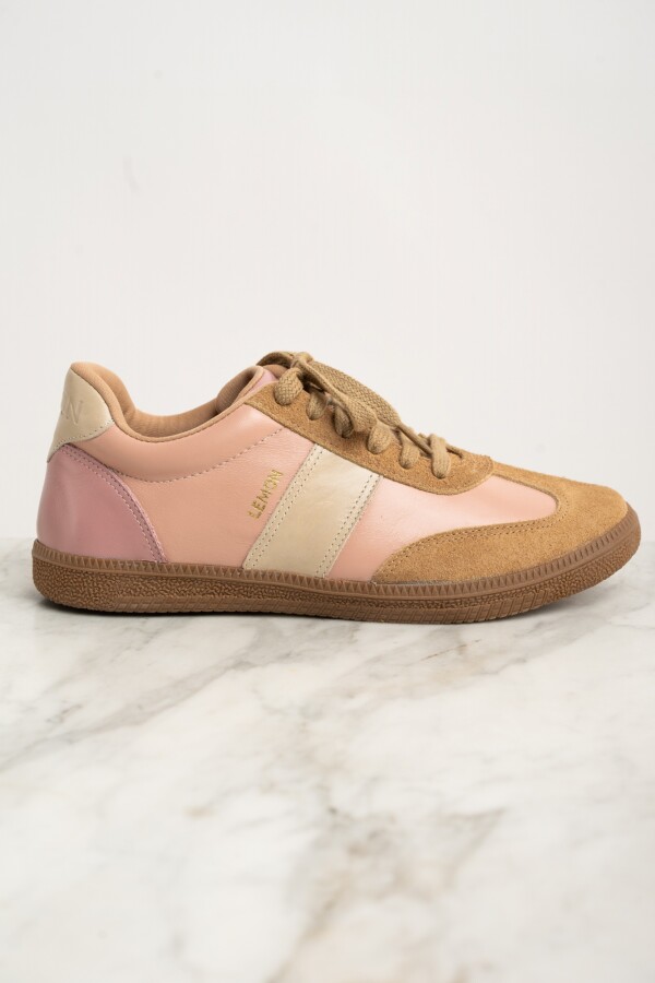 Zapatilla Cuero Combinada Rosa