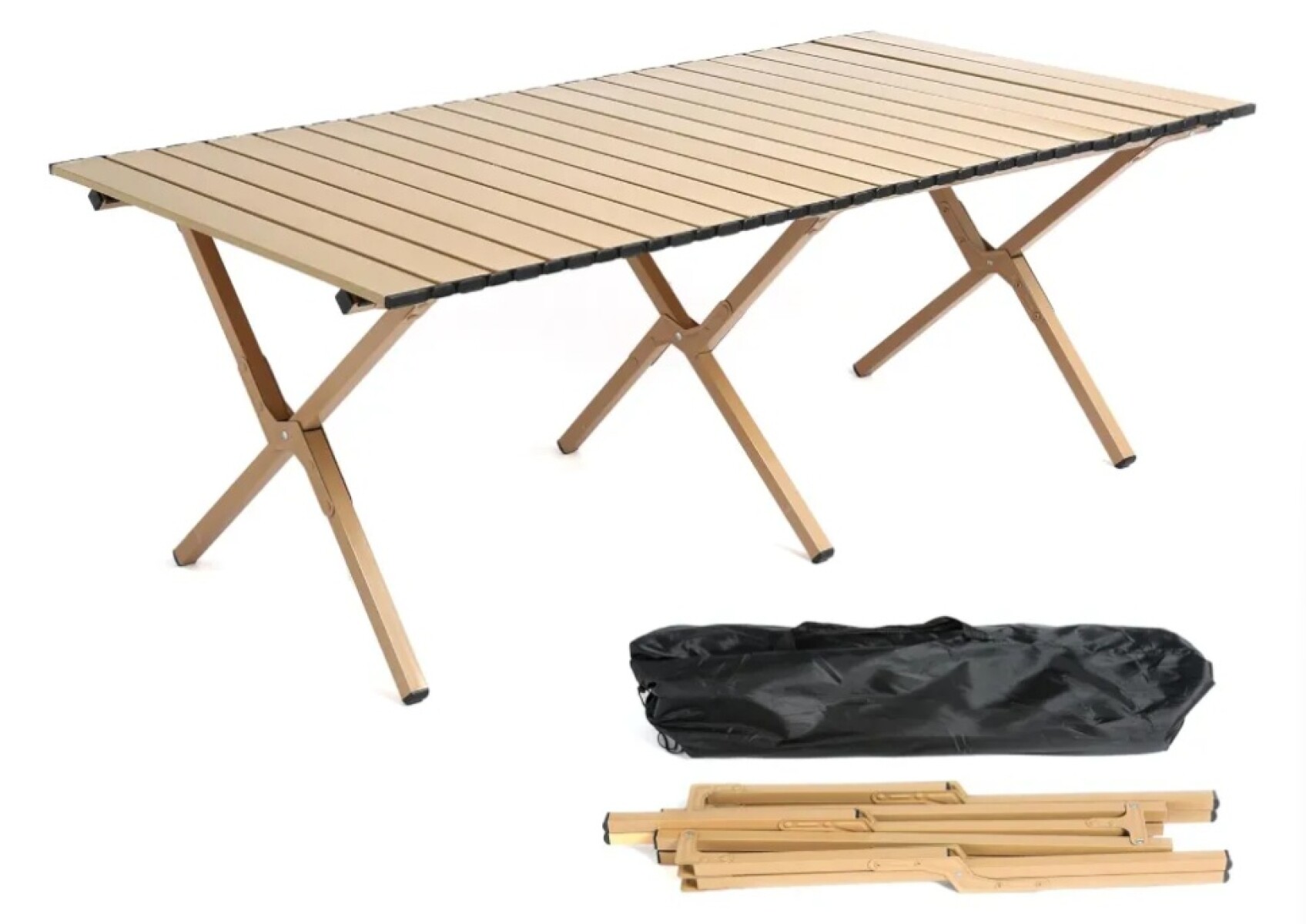 Mesa Portátil Plegable Exterior Camping Acero Símil Madera - Beige 