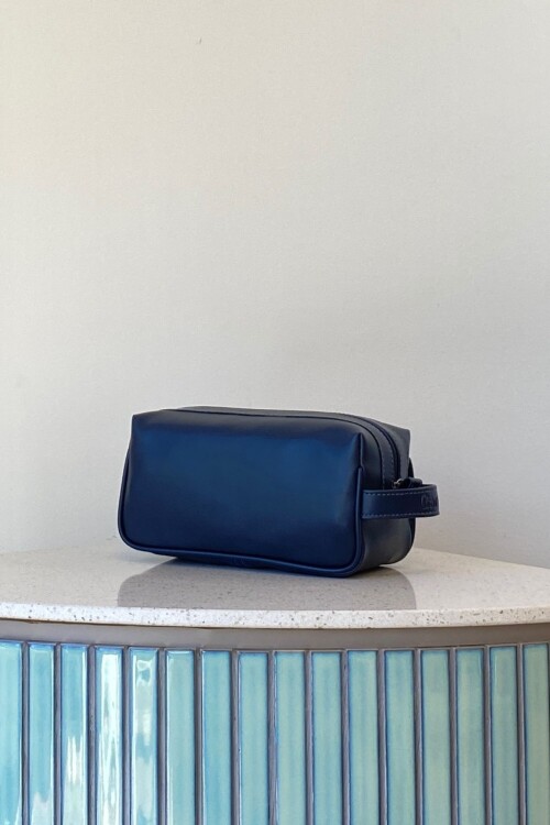 Necessaire chico en cuero Azul
