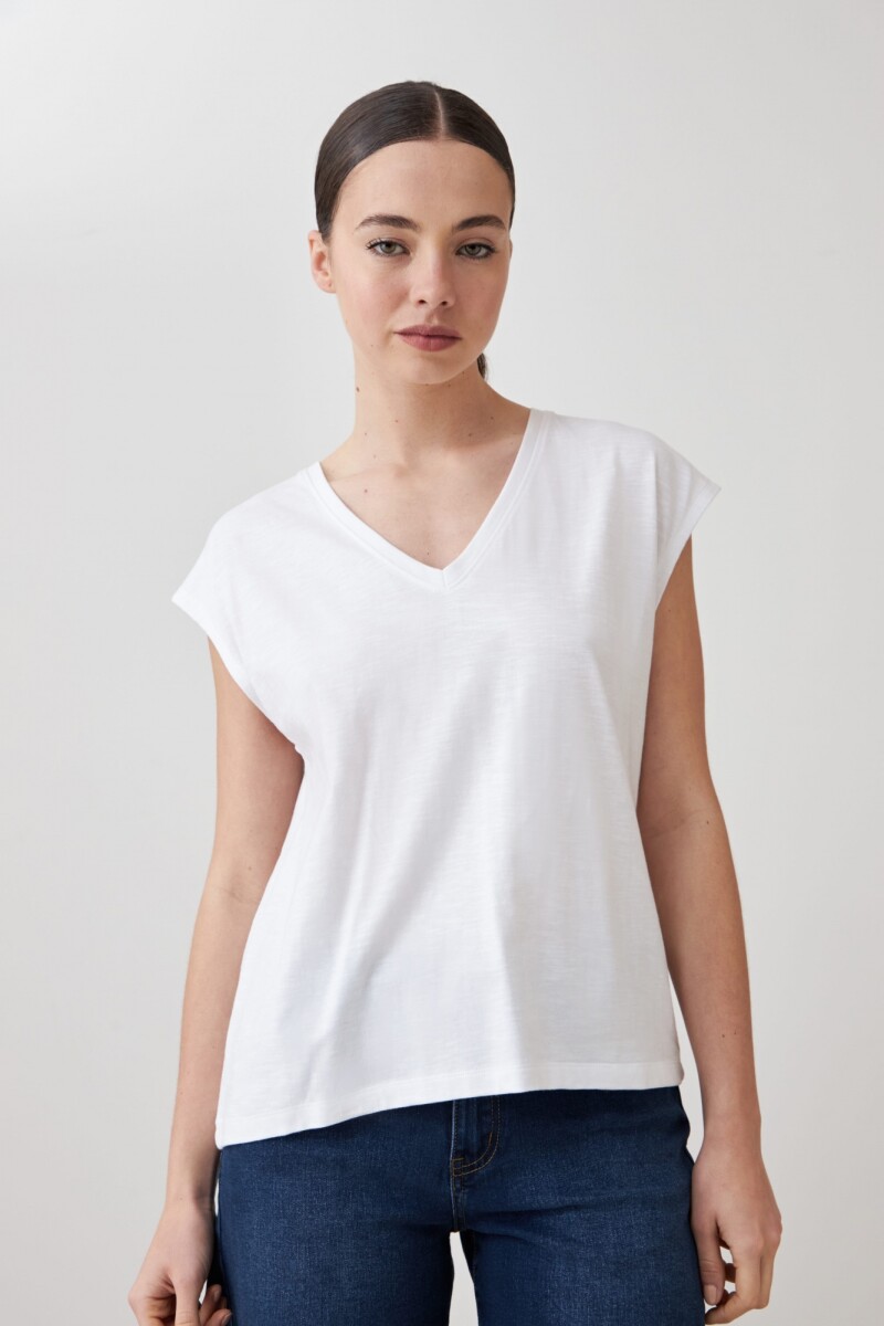 Remera escote en V con detalle en espalda blanco