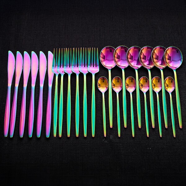 Set x24 Cubiertos de Acero Inoxidable Cuchillos tenedor cucharas Cocina IMBACK Multicolor Set x24 Cubiertos de Acero Inoxidable Cuchillos tenedor cucharas Cocina IMBACK Multicolor