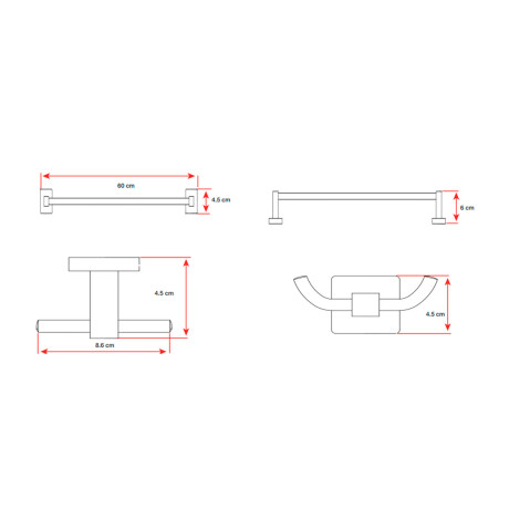 SET DE ACCESORIOS CUADRADO METAL LINEA ZINC COLOR CROMO CROMO