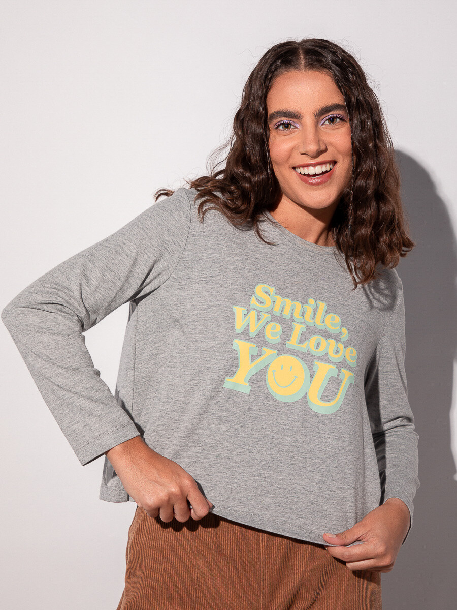 REMERA SMILE LOVE Gris Melange