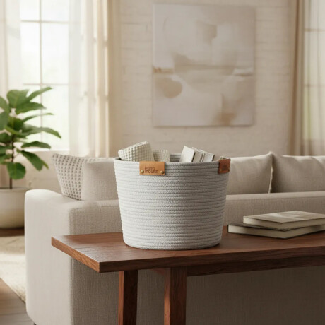 Cesto Canasto de Algodón con Asa Paramount Deco Ø38x30Cm Gris