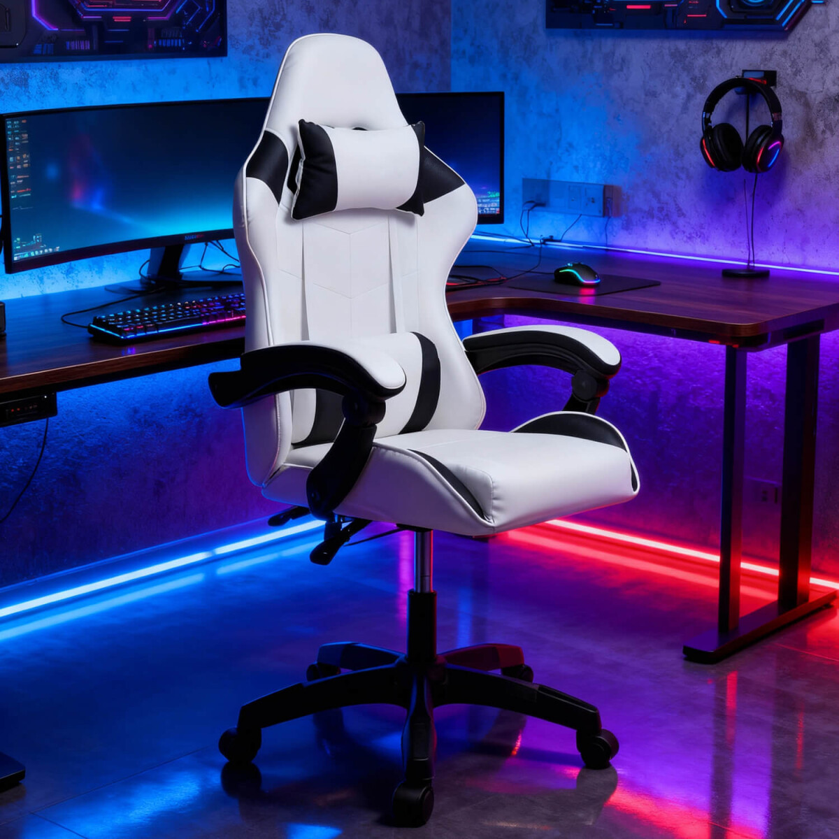 Silla Gamer Ergonomica Escritorio Reclinable Soporta 200kg Imback Blanco con Negro 