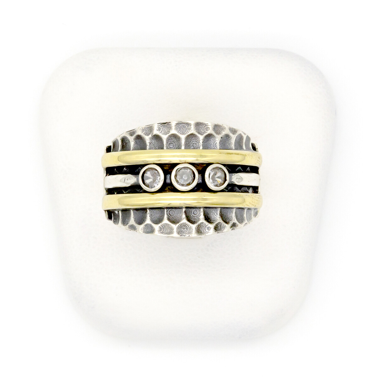Anillo de plata 925, double en oro 18 ktes y circonias. 