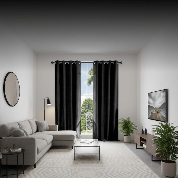 Cortina Blackout 100% Engomada Termica Set 2 Paños Tipo Lino Color Variante Negro