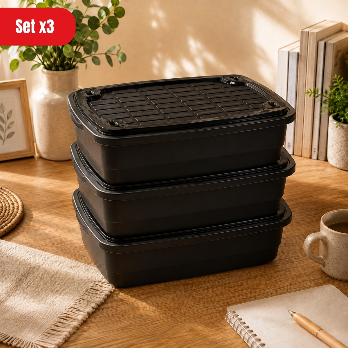 Set x3 Caja organizadora 5 lts - NEGRO 