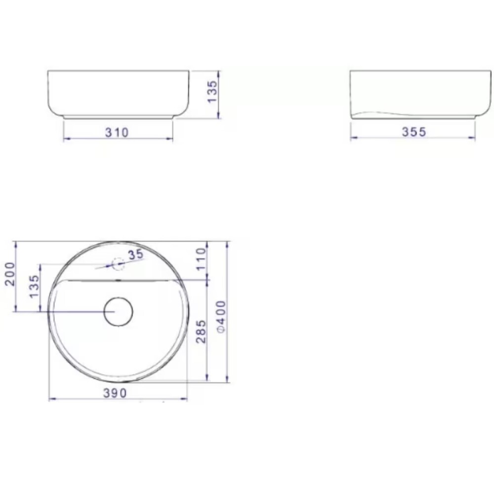 Bacha de apoyo redonda 40 cm c/mesa negro mate Deca Bacha De Apoyo Redonda 40 Cm C/mesa Negro Mate Deca