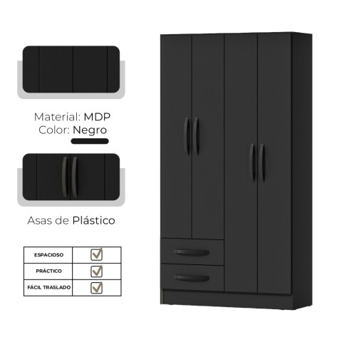 Ropero Negro 4 puertas 2 cajones con estantes y perchero 172x90x35 cm Interior Natural Ropero Negro 4 puertas 2 cajones con estantes y perchero 172x90x35 cm Interior Natural