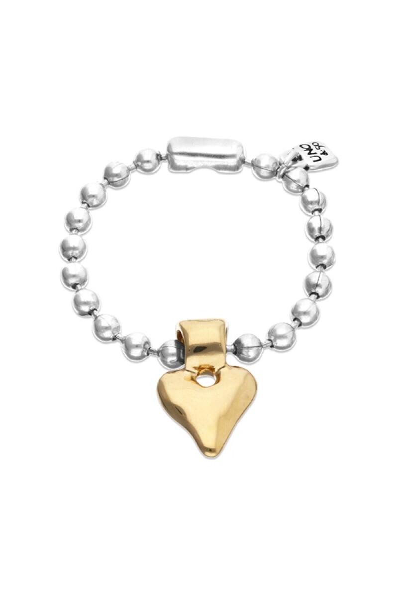 PULSERA DE BOLAS DE ALEACIÓN DE METALES BAÑADA EN PLATA DE LEY CON DETALLE DE CORAZÓN BAÑADO EN ORO 18K - Pulsera 