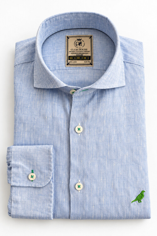 Camisa Lino Hudson Collar Sky Blue