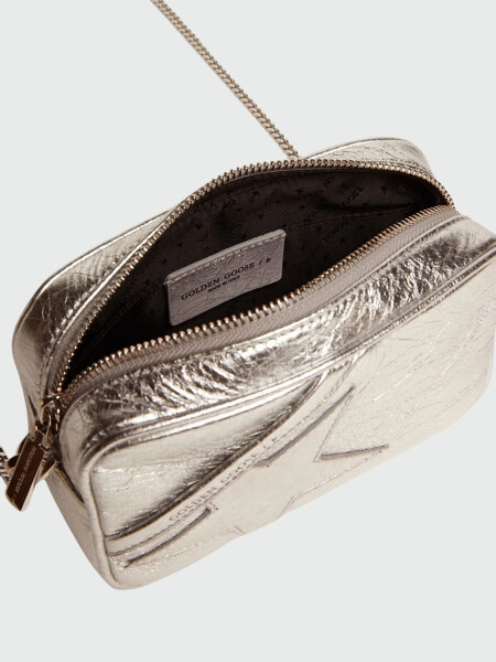 Golden Goose-Cartera de cuero, Star bag mini Plateado