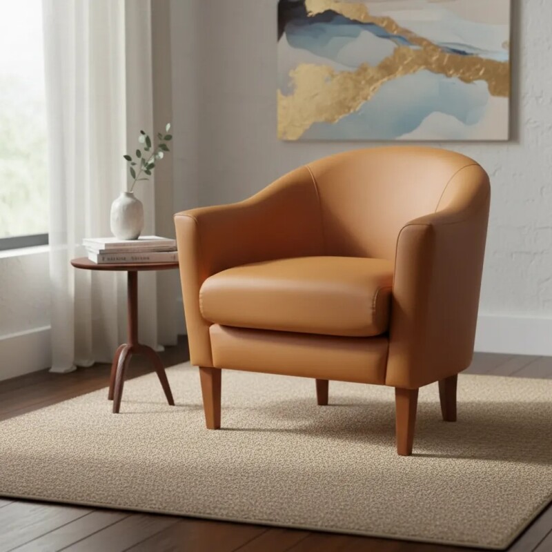 POLTRONA MADERA CLARA - TAPIZADO EN PU TOSTADO POLTRONA MADERA CLARA - TAPIZADO EN PU TOSTADO