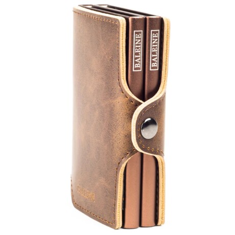 Billetera Baleine Double Kansas en Aluminio y Cuero con Protección RFID Pard Brown