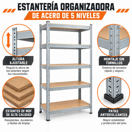 Estantería Metálica Madera 5 Estantes Reforzada Plateado