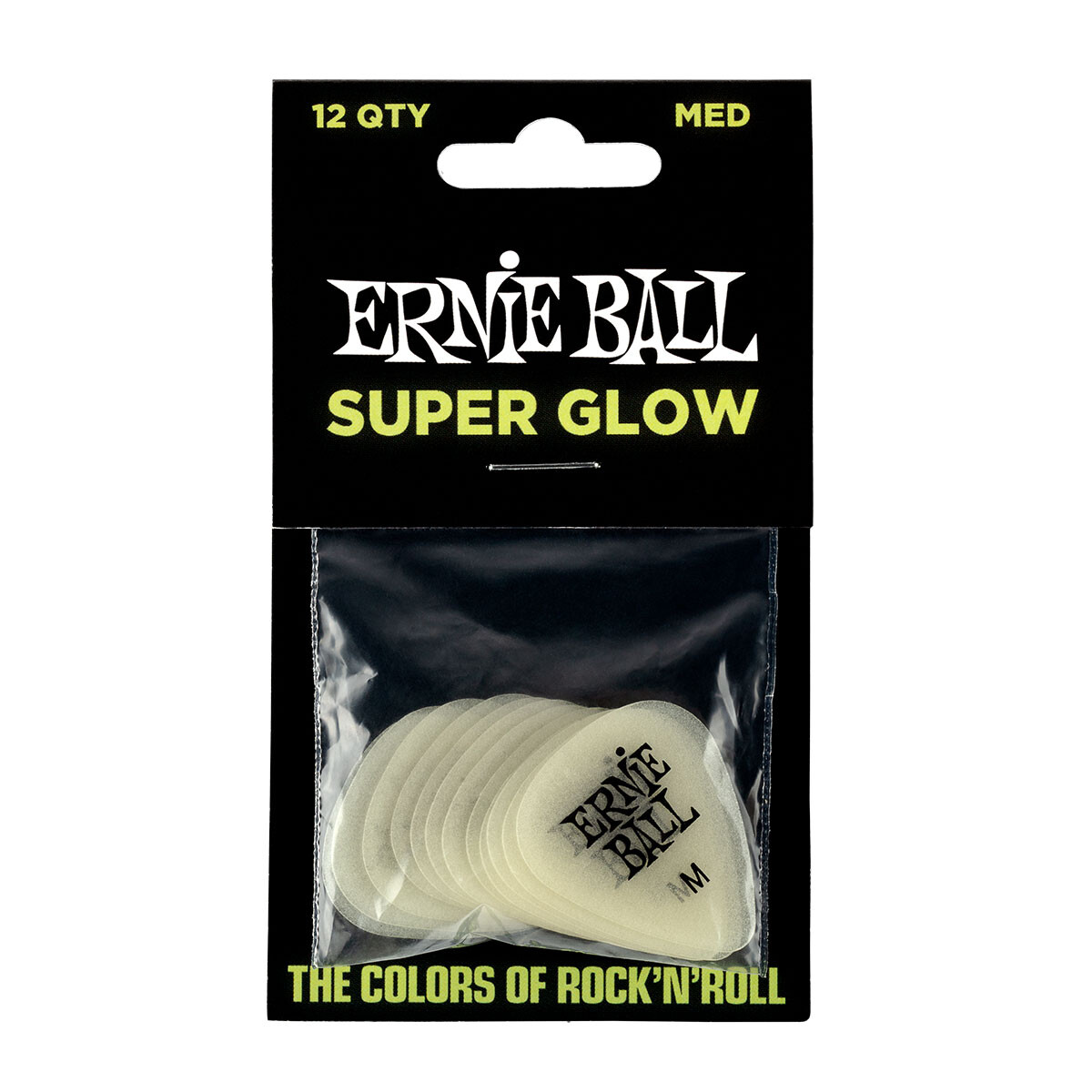 Pack pua guitarra Ernie ball Cellulose medium super glow 12pcs 
