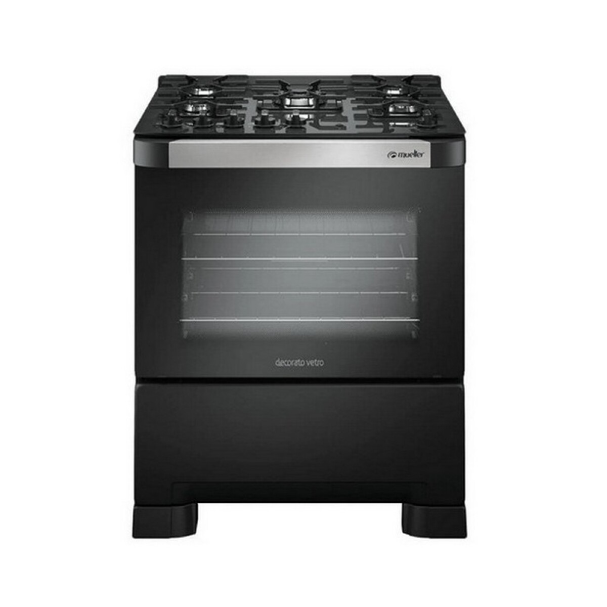 COCINA MUELLER DECORATO VETRO NEGRA 5 H. CON GRILL 