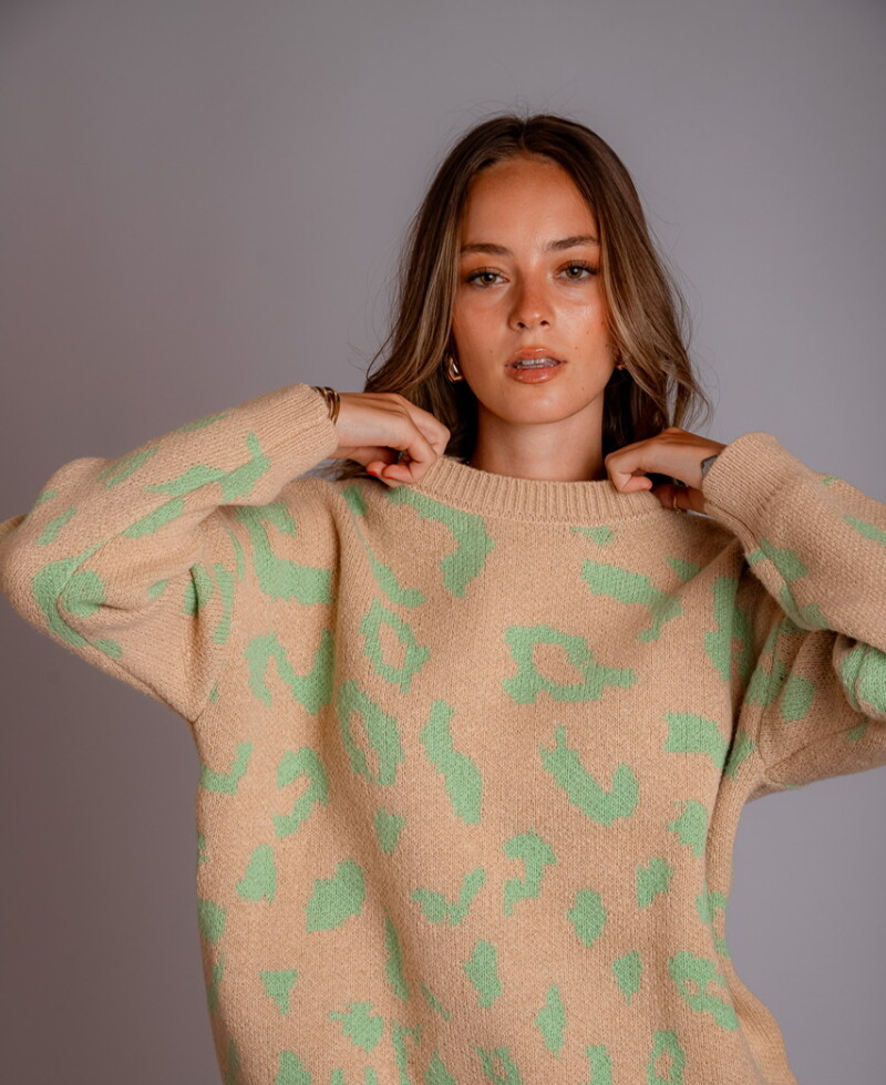 Buzo Print beige con verde