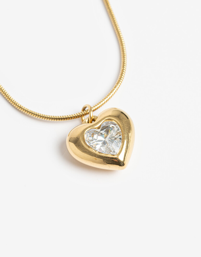 Cadena Corta con Dije Strass Collar De Acero Con Cubic - Dorado